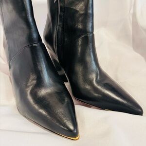 Tory Burch Black Leather Booties Size 7.5 with Gold Tip Toe